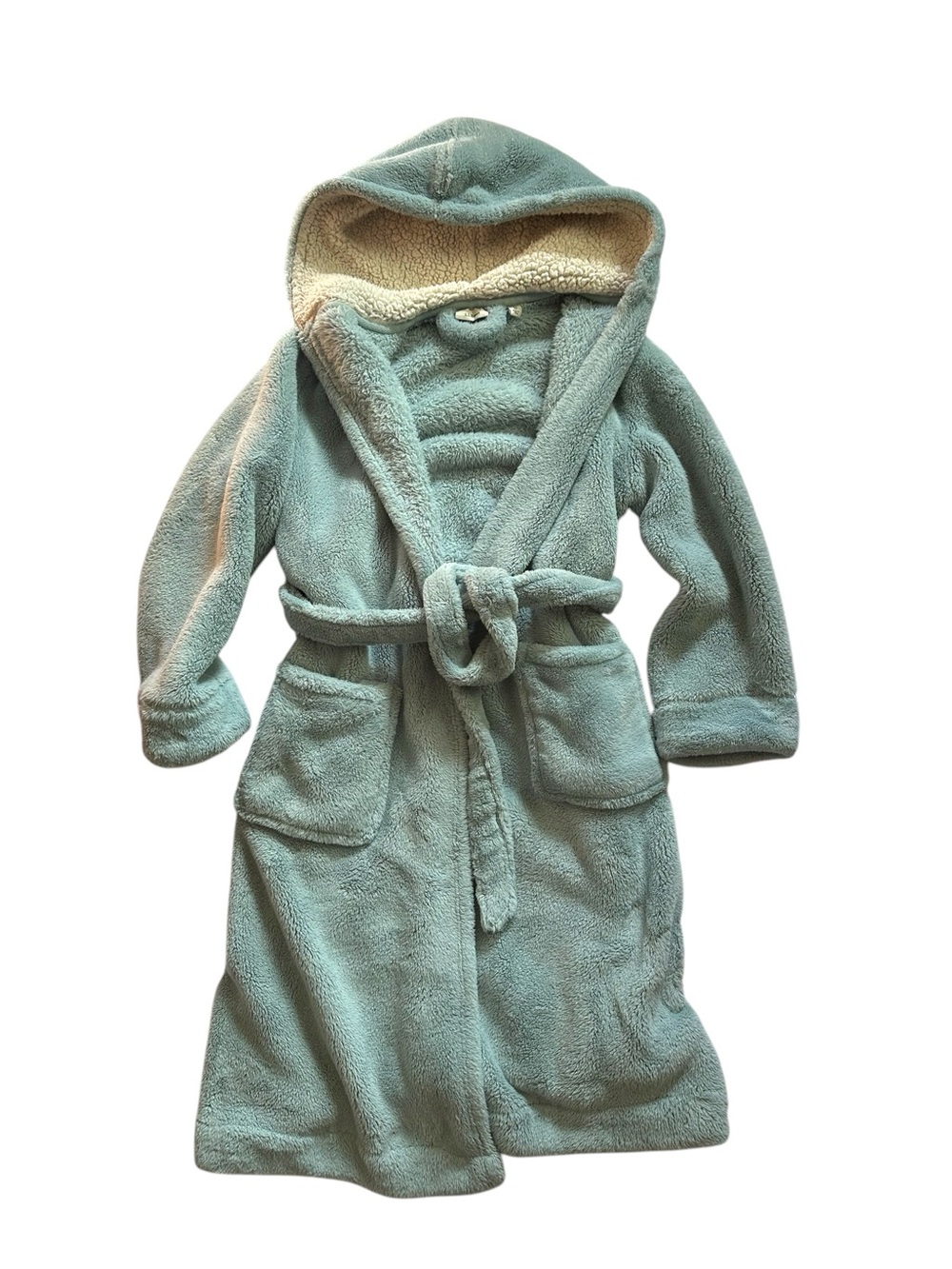 L.L. Bean Plush Hooded Robe in Light Teal with Sherpa Lining
